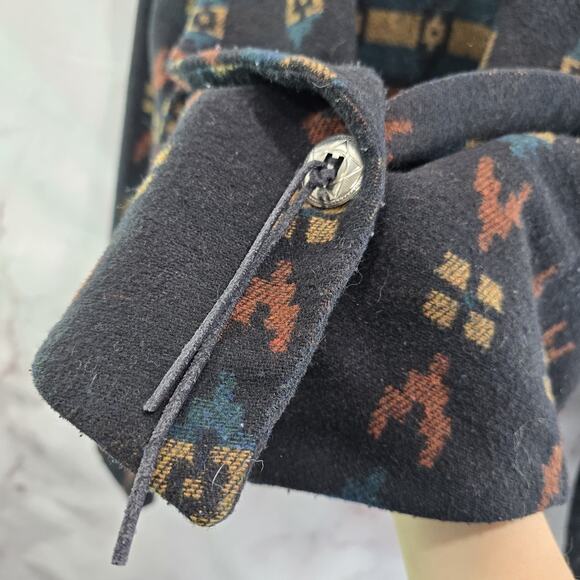 Vintage Southwestern Jacket Women Large Concho Blanket Aztec Geo Cowichan Woven - Picture 3 of 13